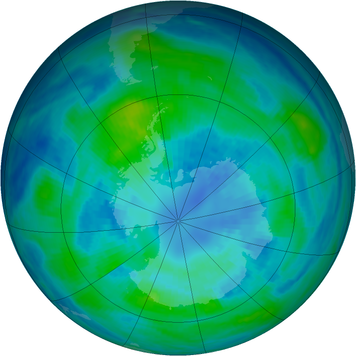 Antarctic ozone map for 03 April 1985